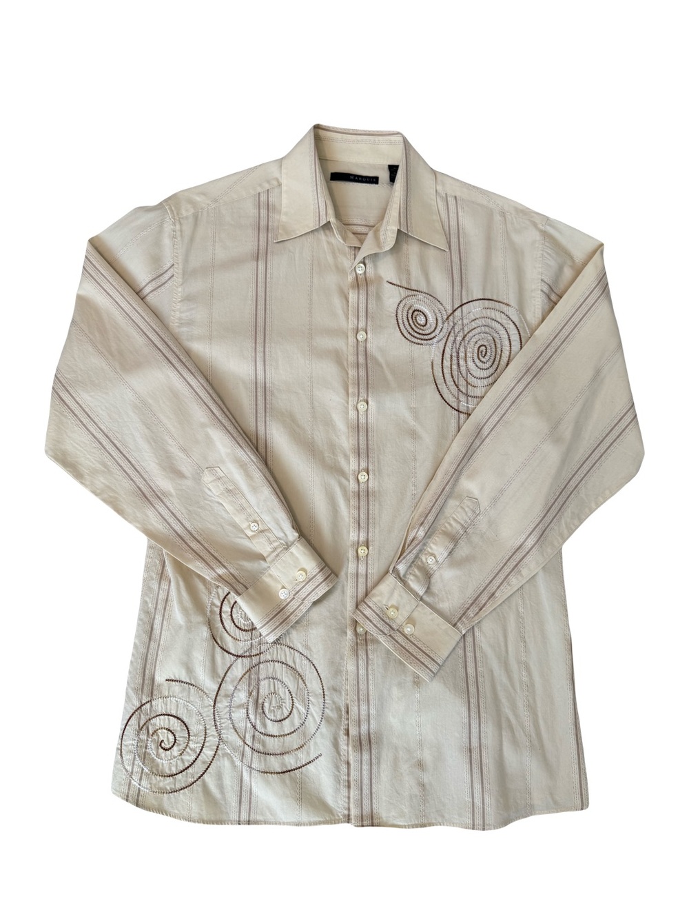 Marquis Men’s M Light Yellow Embroidered Long Sleeve Button Down Shirt Formal